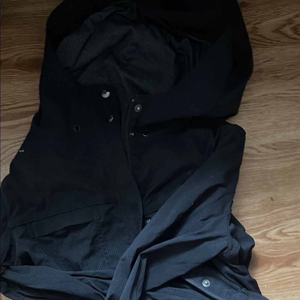 black hooded lulu lemon jacket cinched waist